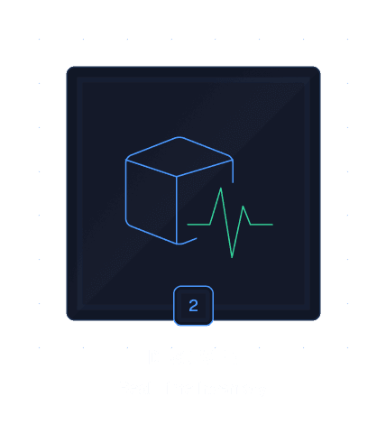 Icon of a cube with a heartbeat line, labeled with the number 2 and captioned Discover Real-Time Inventory.