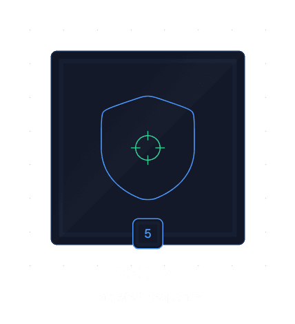 Blue shield outline with a green target symbol inside and the number 5 below, labeled 'Mobilize Targeted Response'.