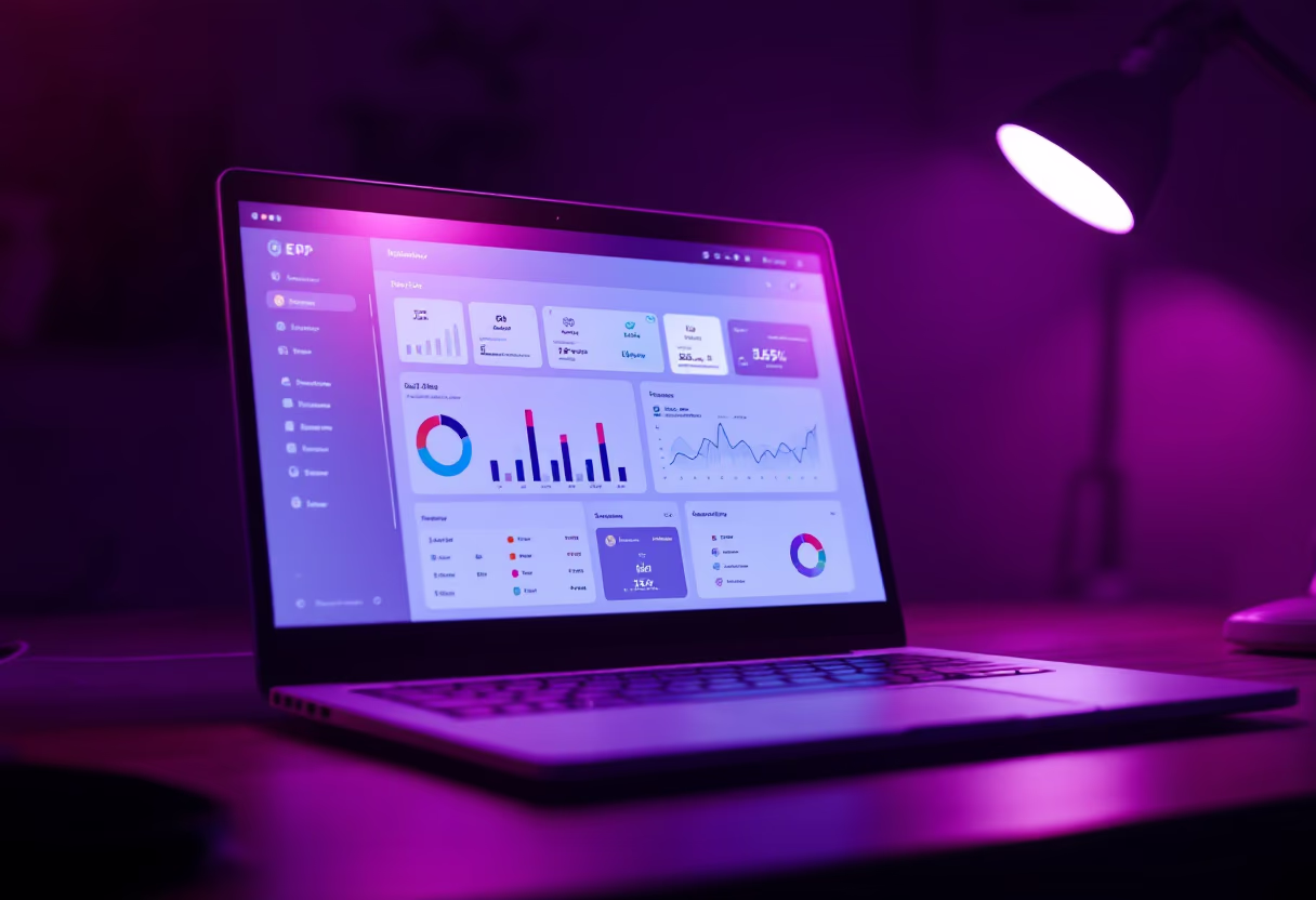 [interface] image of a dynamic erp system dashboard on a laptop