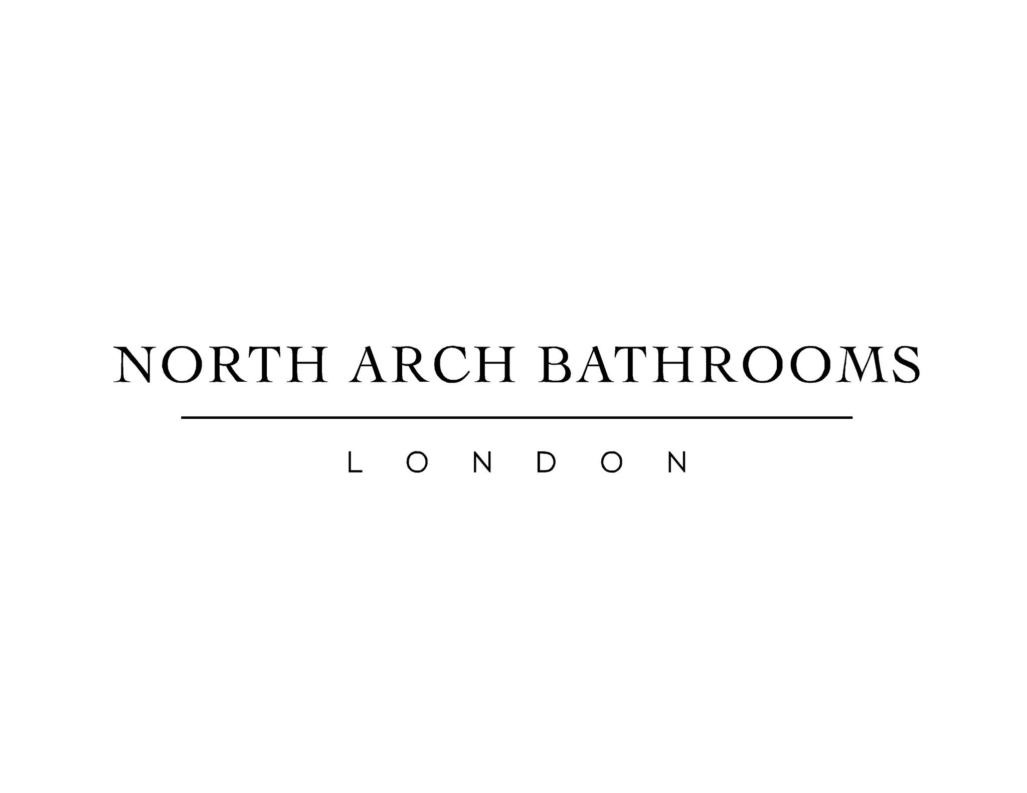 Logo with text 'North Arch Bathrooms' above a horizontal line and 'London' spaced below the line.