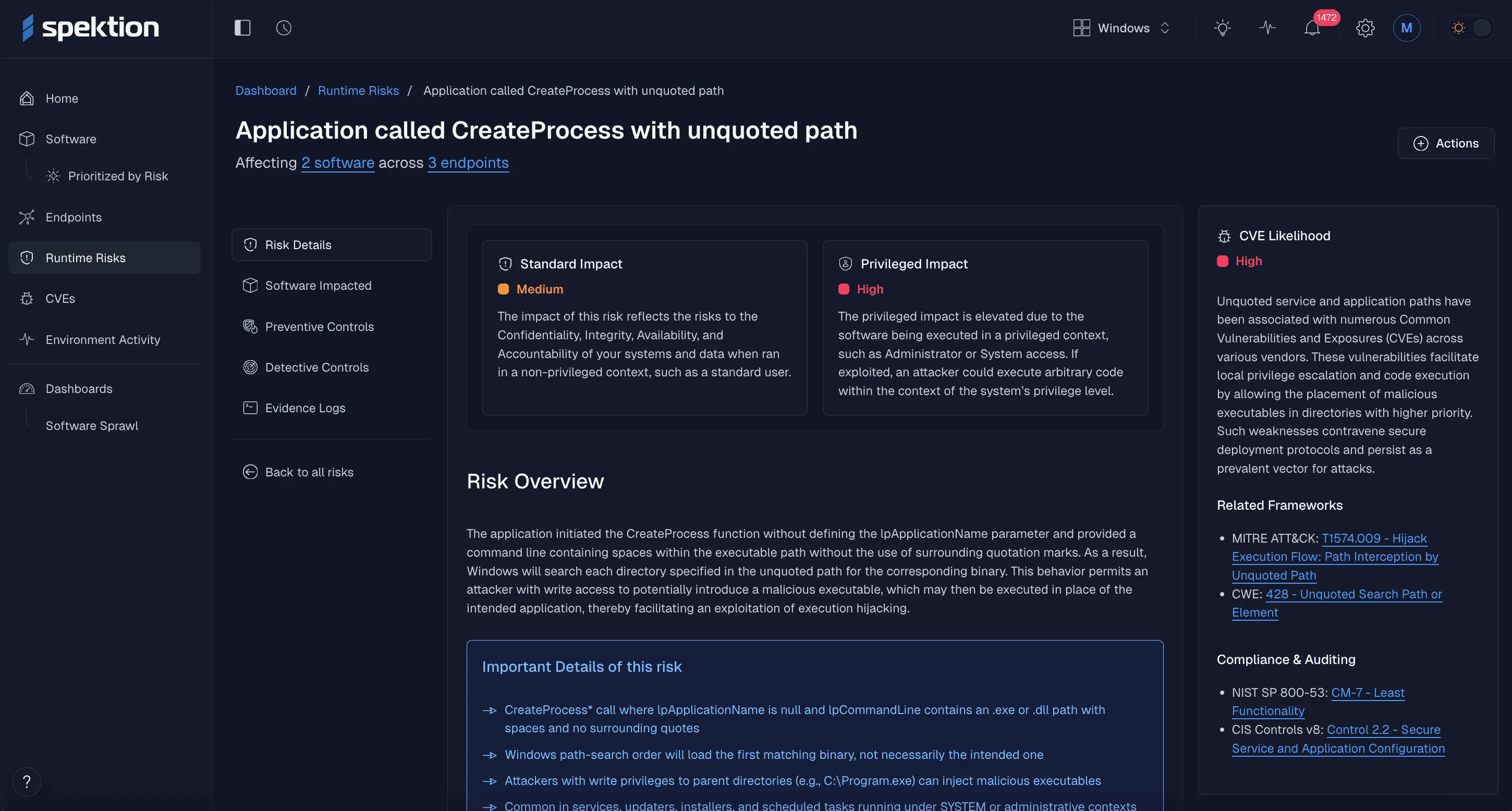 See risky behavior in installed software