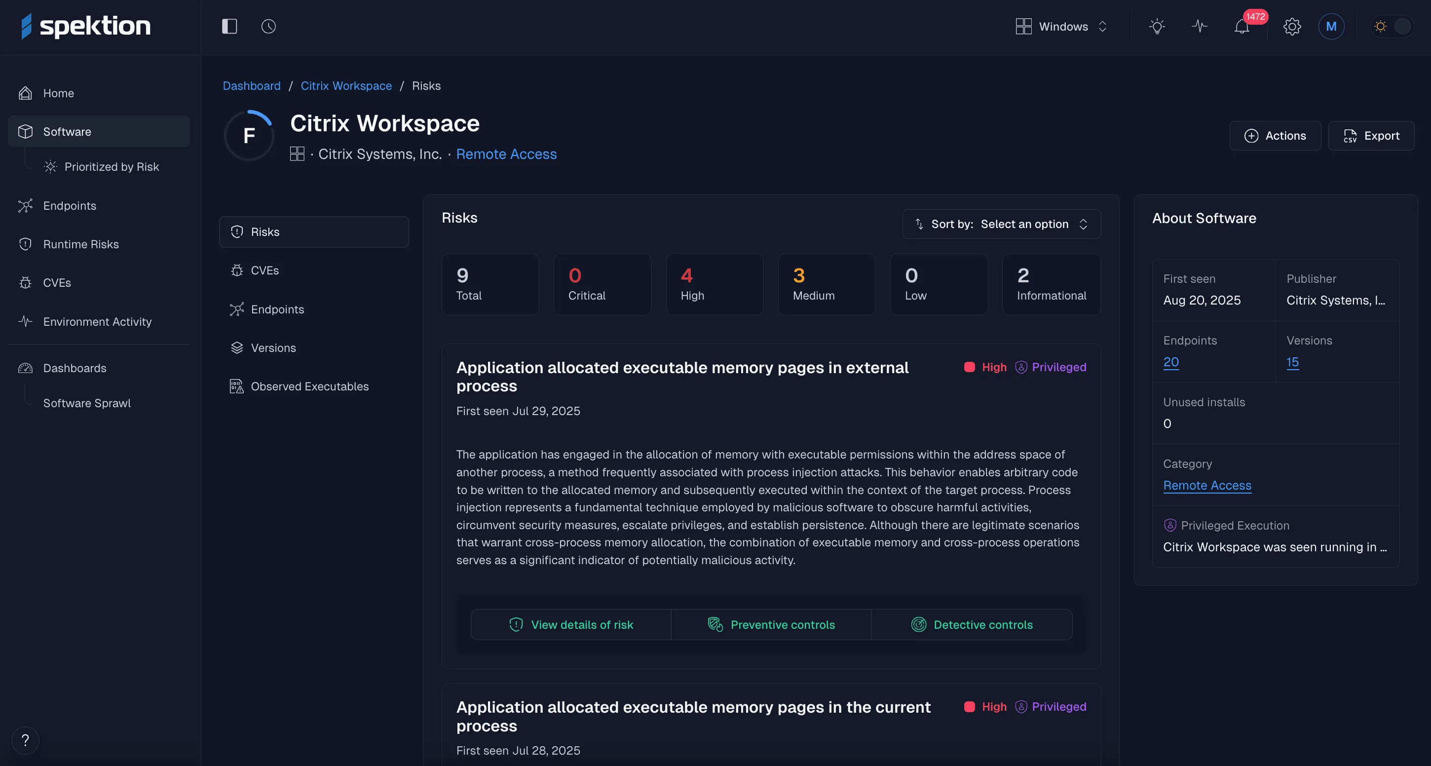 See risk in specific software