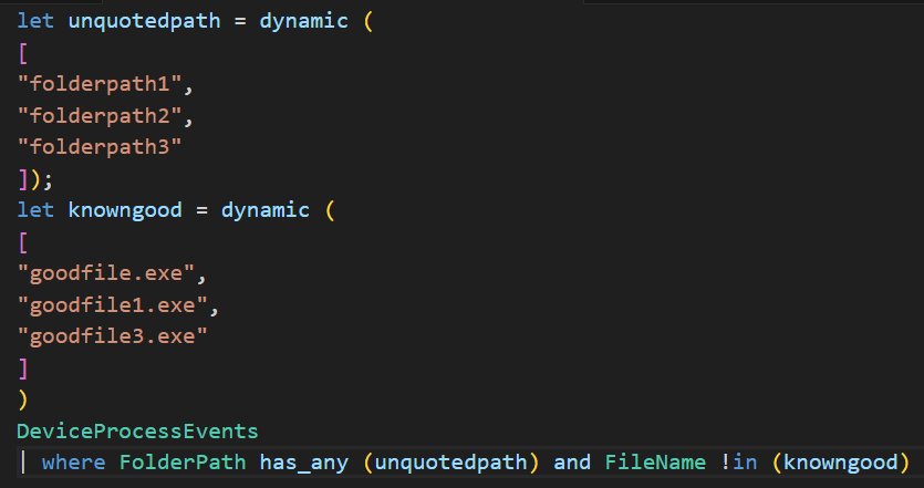 Example Defender KQL