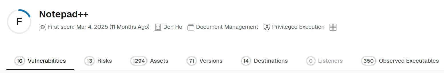 Spektion identifies that Notepad++ has riskly external network connections