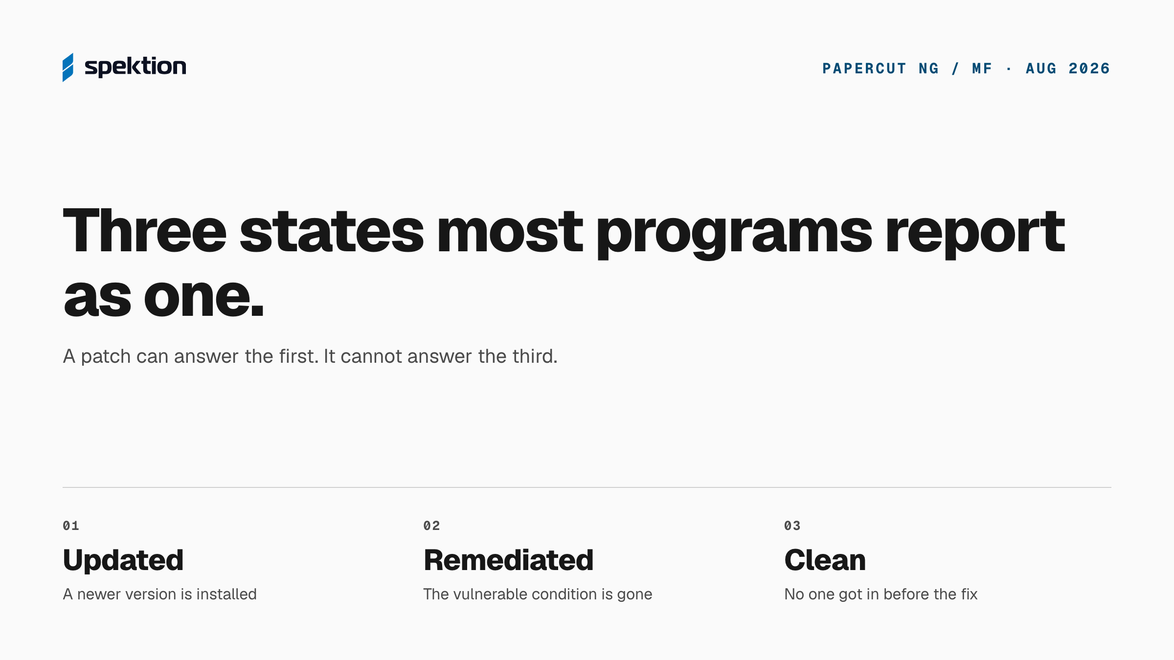 Diagram comparing updated, remediated, and clean states in the 2026 PaperCut incident.