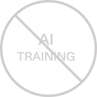 Circle with a diagonal line crossing out the words AI TRAINING.