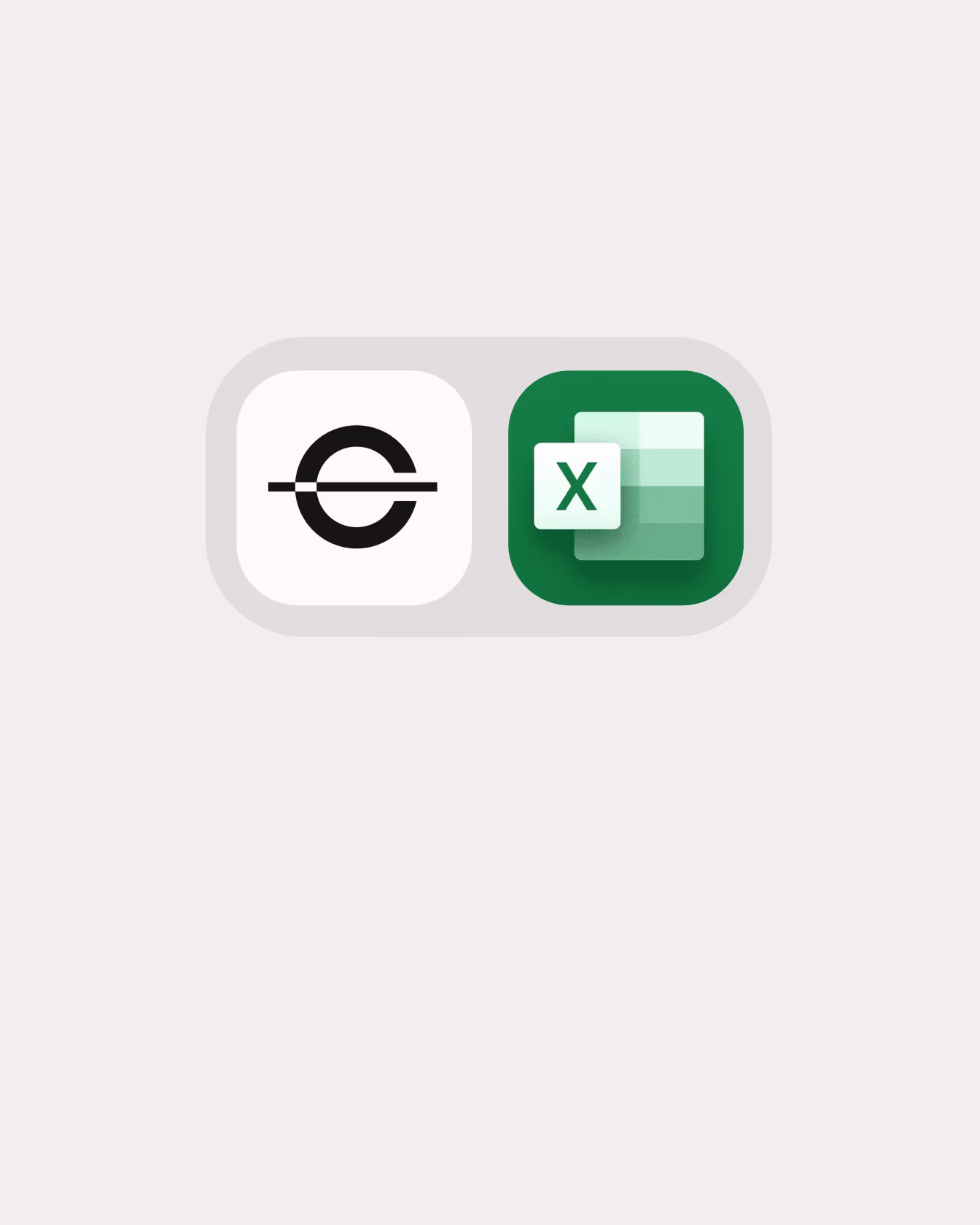 Two app icons side by side: a black stylized letter C and the Microsoft Excel icon.