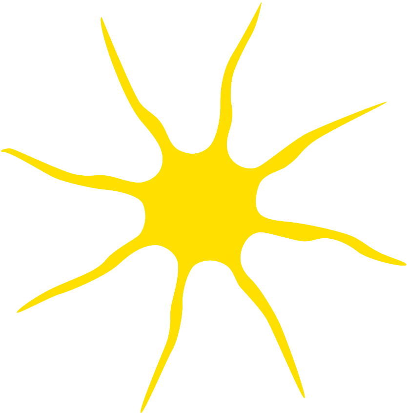 Abstract yellow sun with irregular, wavy rays on a white background.