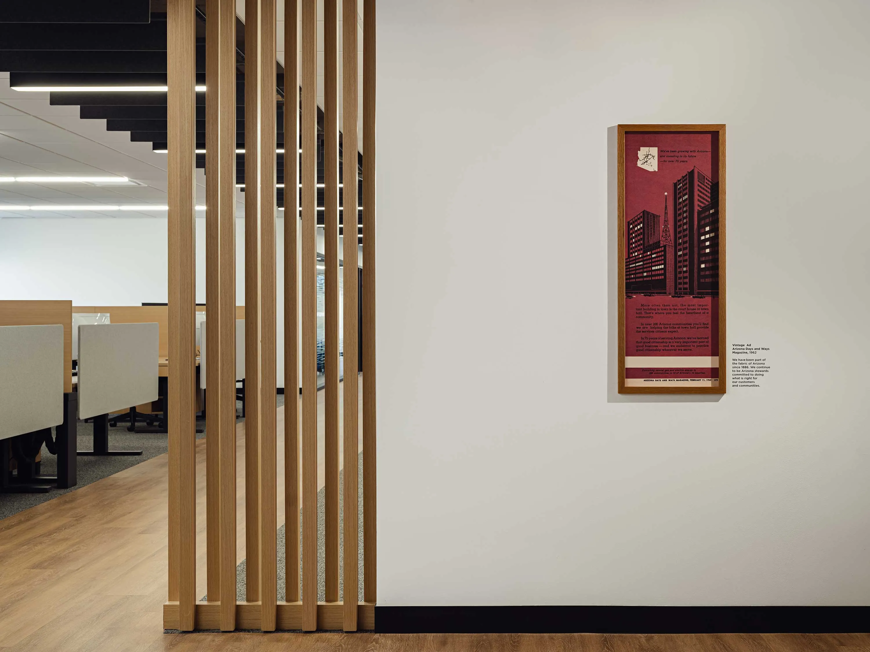 Experiential graphics detail connecting Arizona energy history and sustainable future, APS Deer Valley Campus