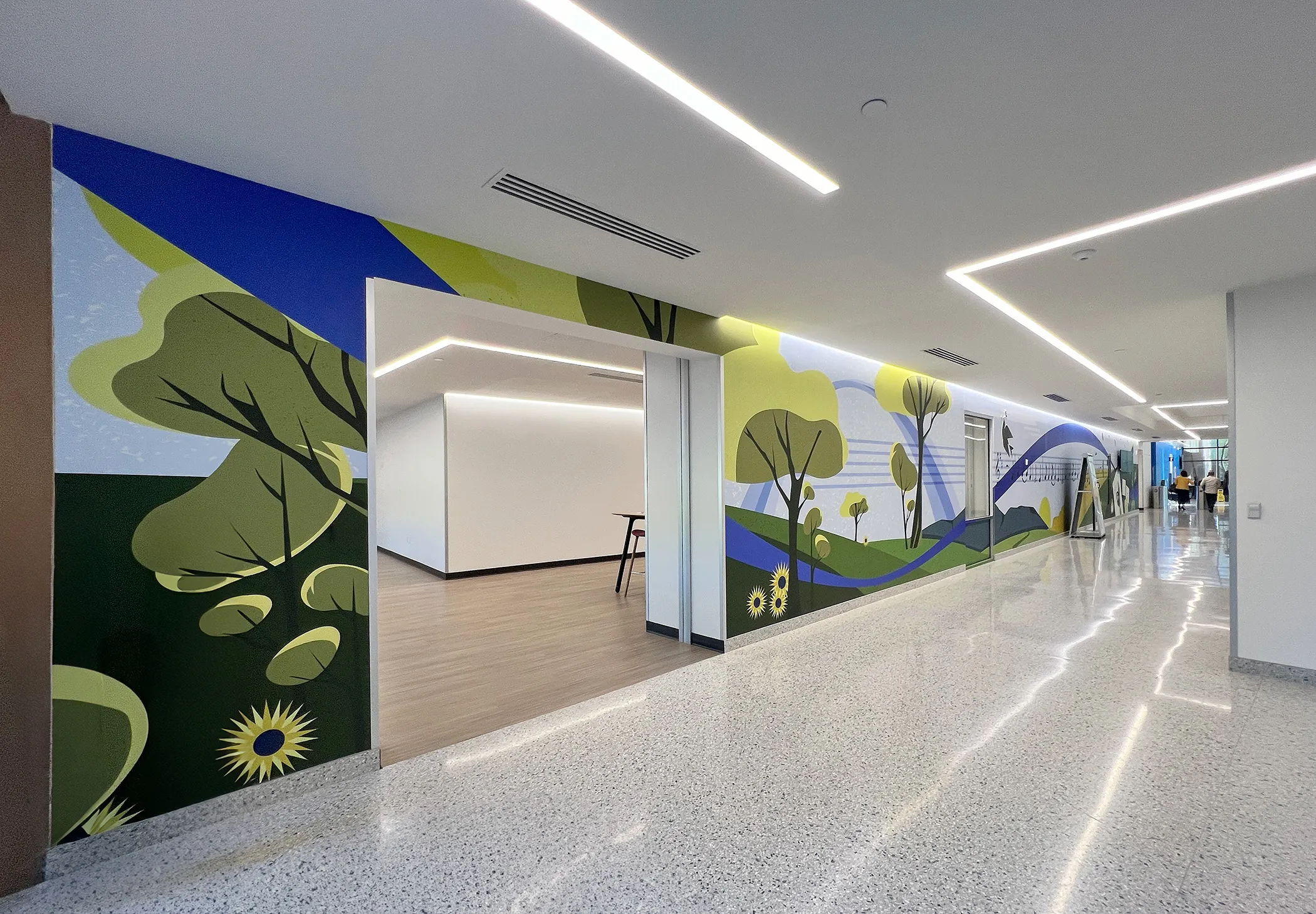 Illustrated poets mural, The World We Build narrative art program, American Express Phoenix