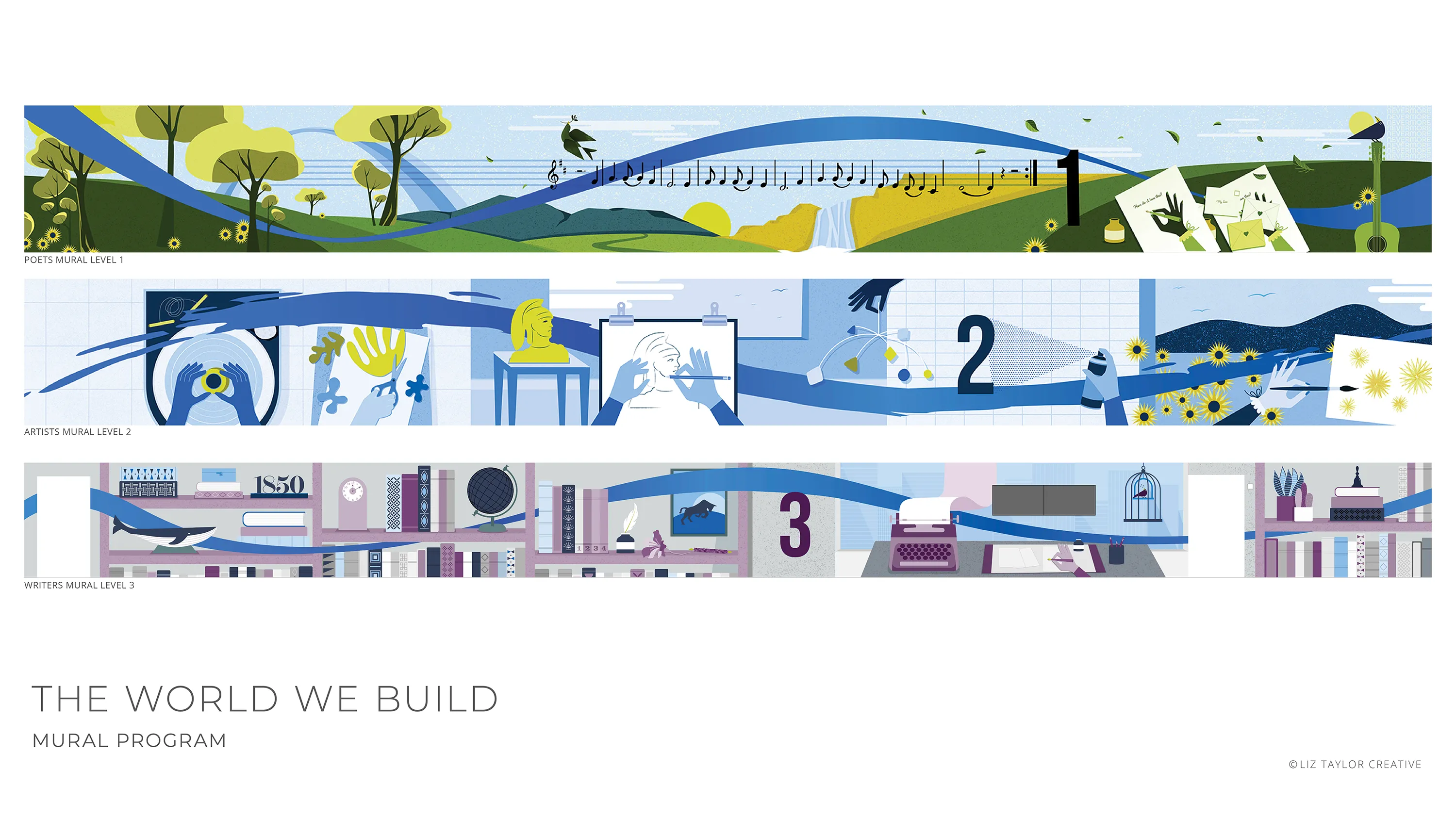 Mural detail from The World We Build art program, American Express McDowell Building