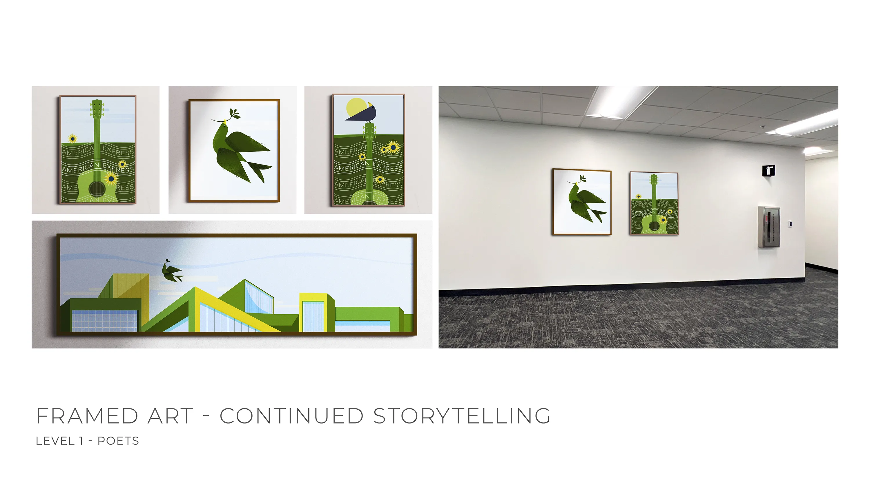 Illustrated mural panel exploring visual arts, American Express Desert Ridge Campus