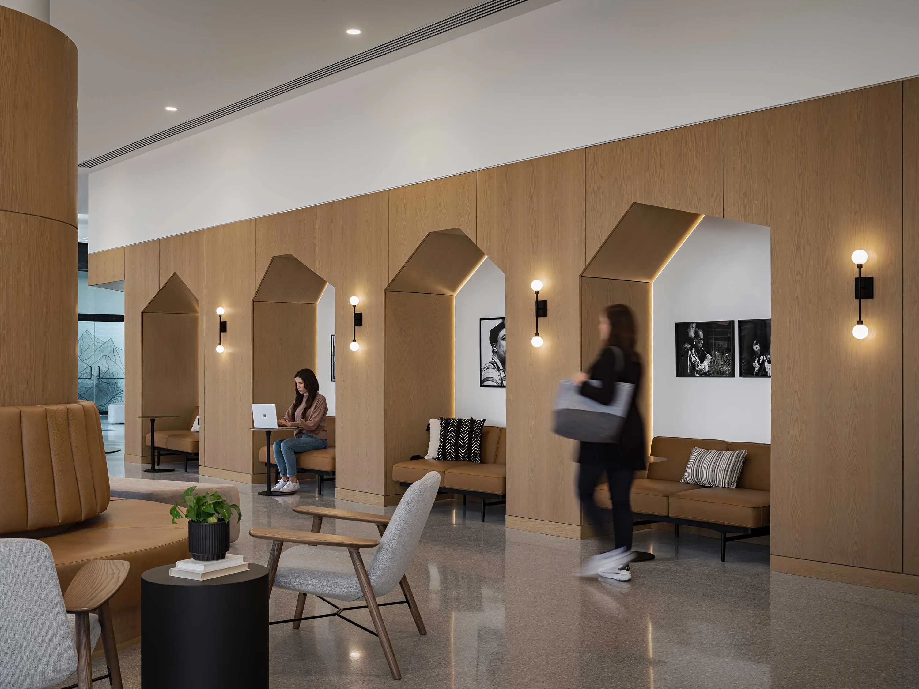 Detail of Canyon Archive book installation with river-shaped gap, 2600 Phoenix, photography by Jason Roehner