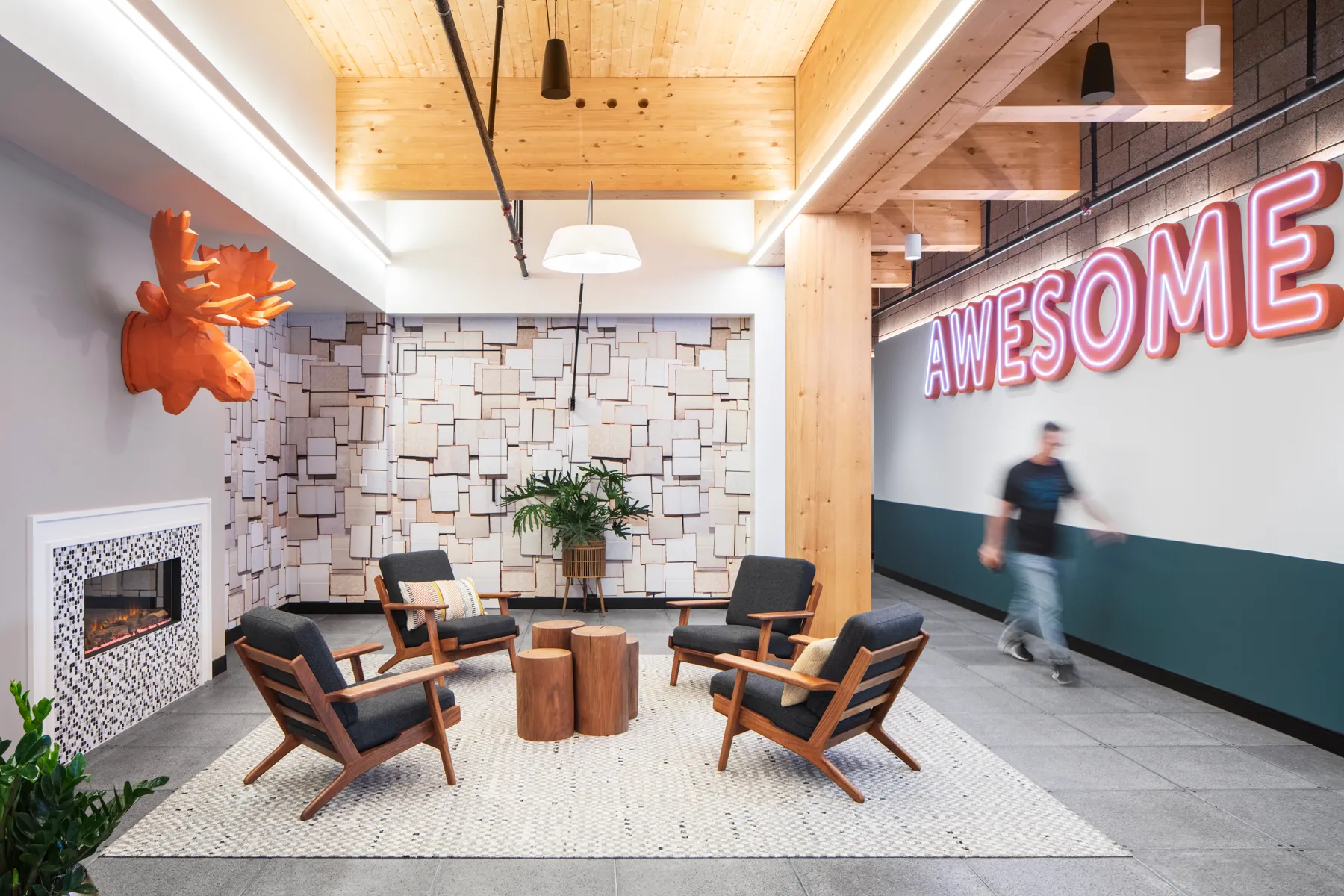 Curated vintage objects evoking classic American home, Offerpad headquarters, RSP Architects