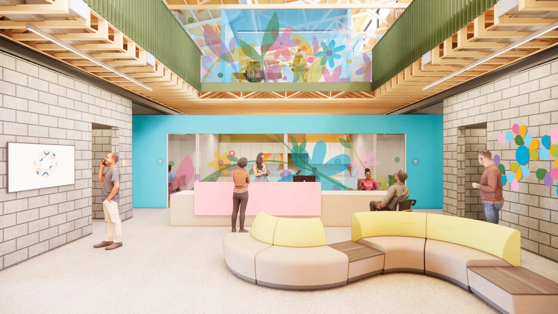 Botanical wildflower environmental graphics rendering, Tempe Community Action Agency trauma-informed design