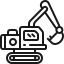 Excavator construction equipment icon with hydraulic arm and bucket.