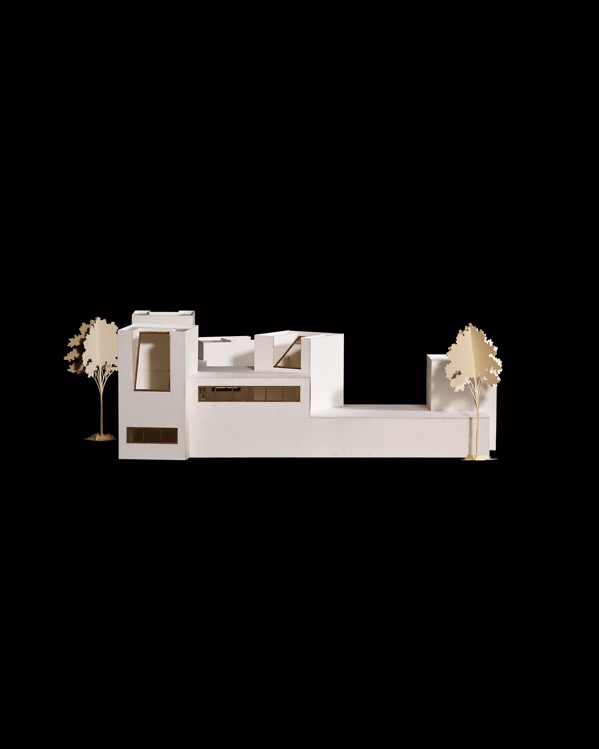 East elevation of the Sight Lines model, showing a low wall between taller volumes.