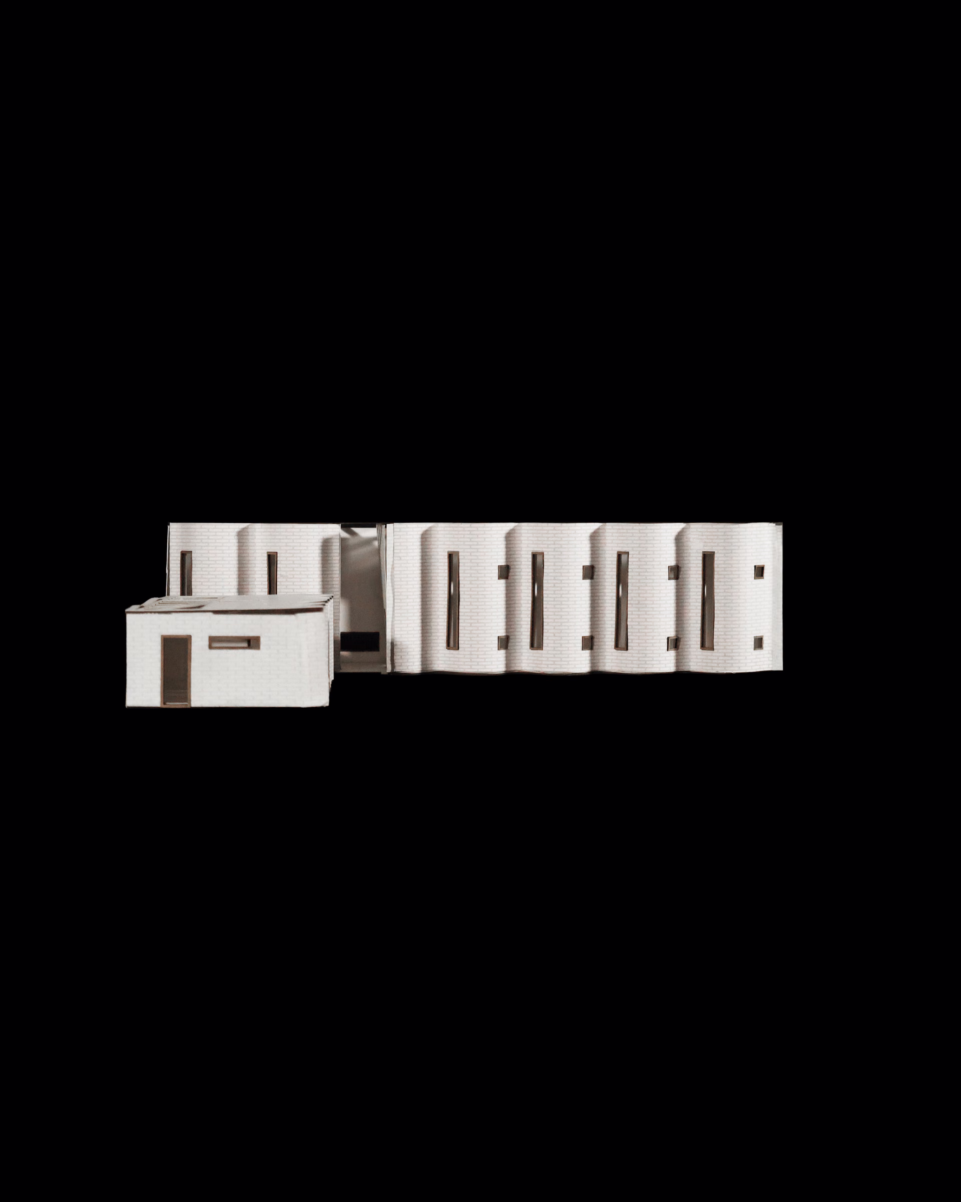 Front elevation of the Access through Disruption model, showing repeated tall curved bays.