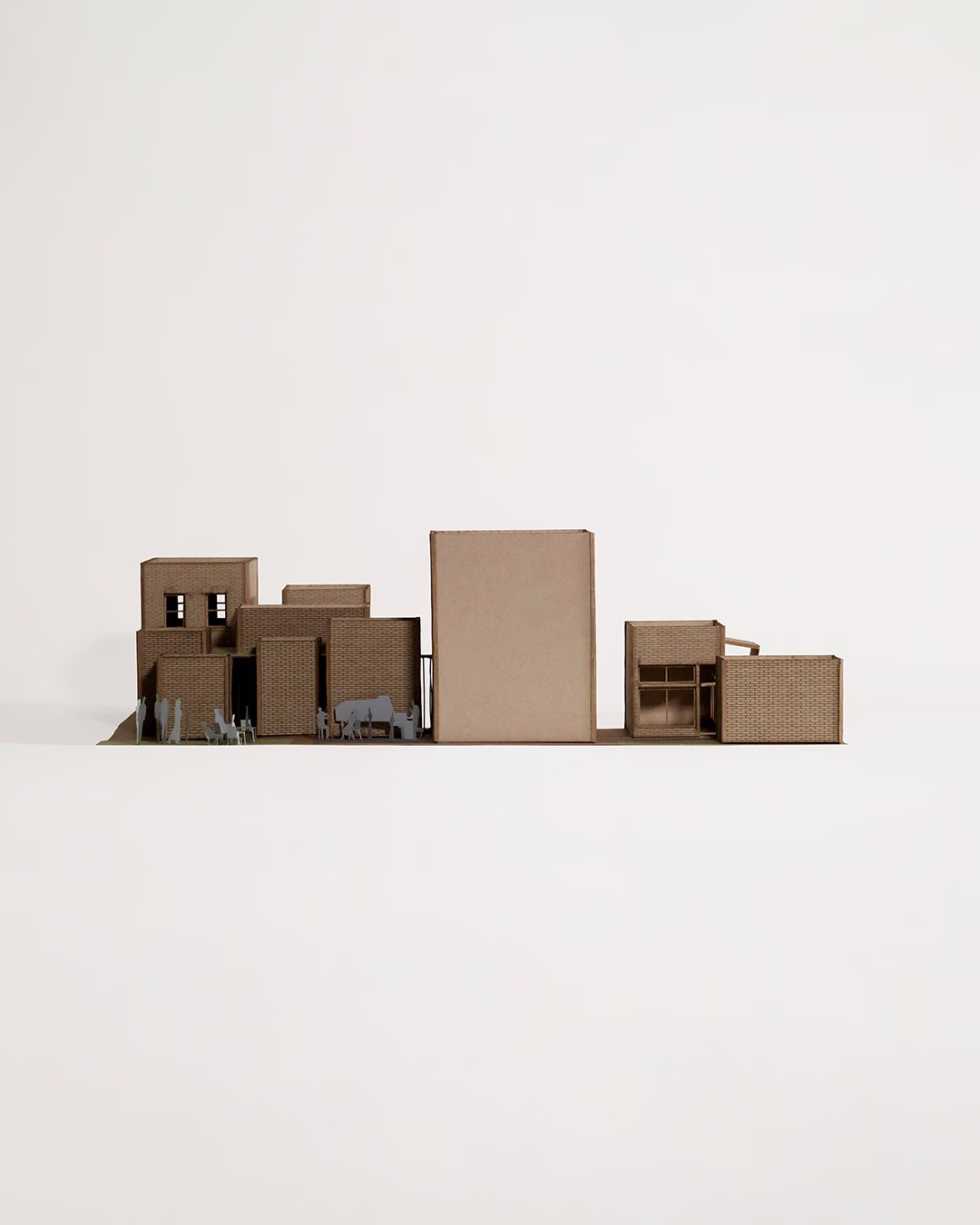 Side view of The Audio Alcove model, showing the varied heights of the connected volumes.