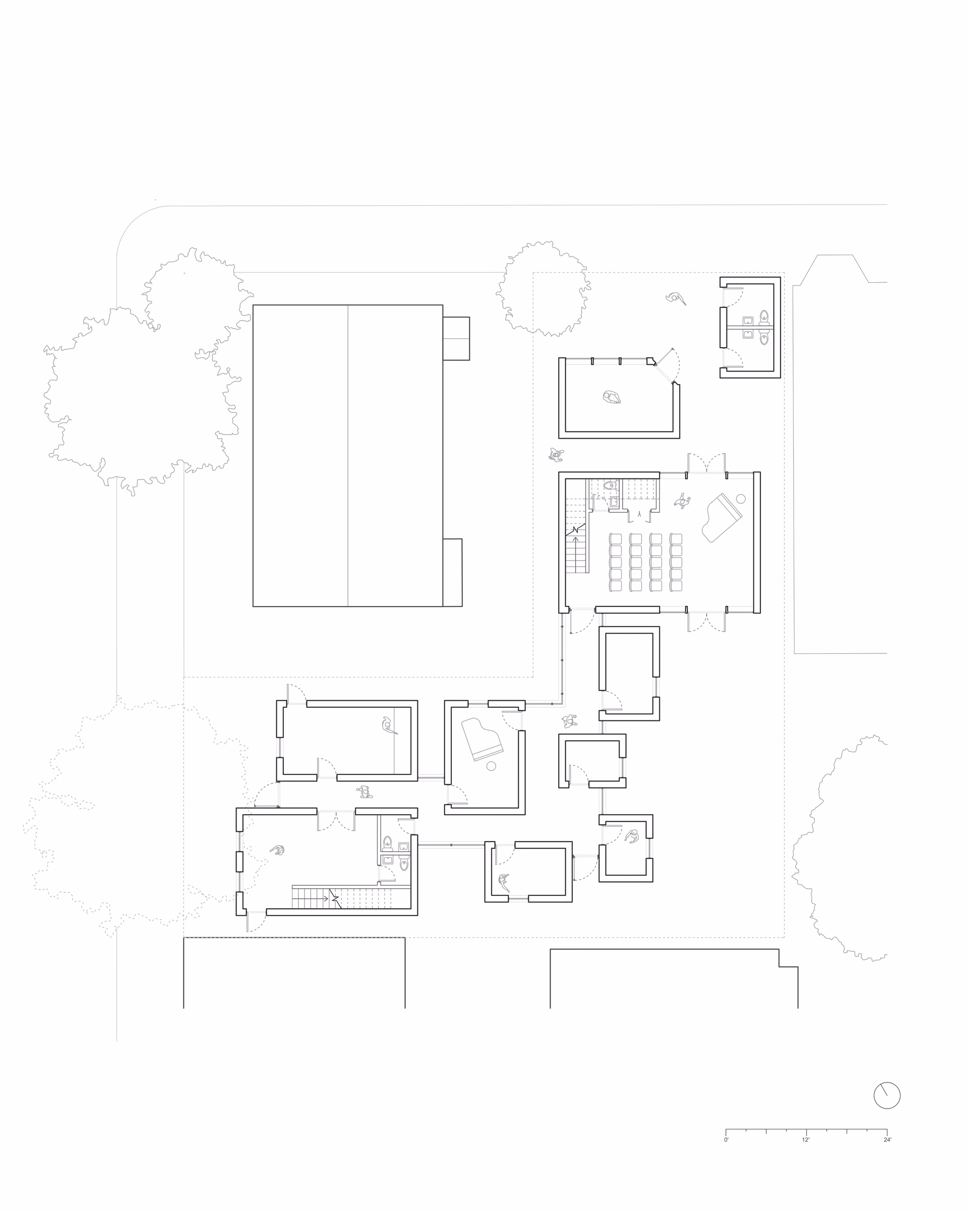 Lower-level floor plan of The Audio Alcove, showing rooms, entrances and circulation.