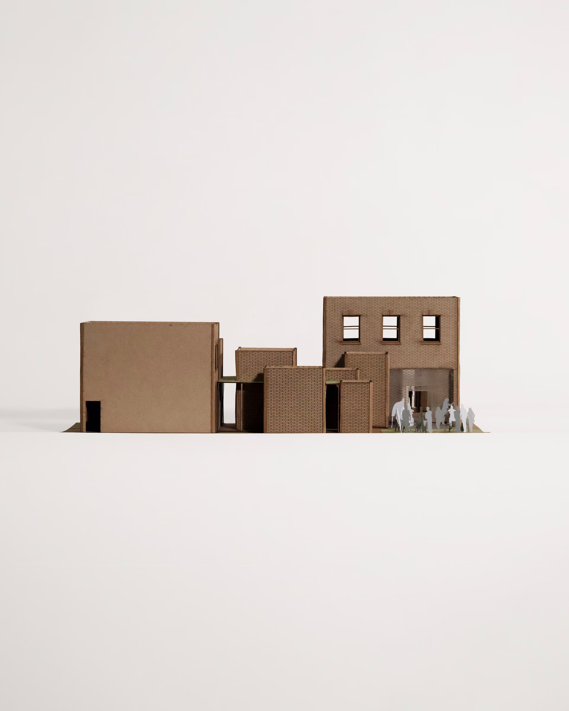 Full rear view of The Audio Alcove model, showing connected low and two-storey volumes.