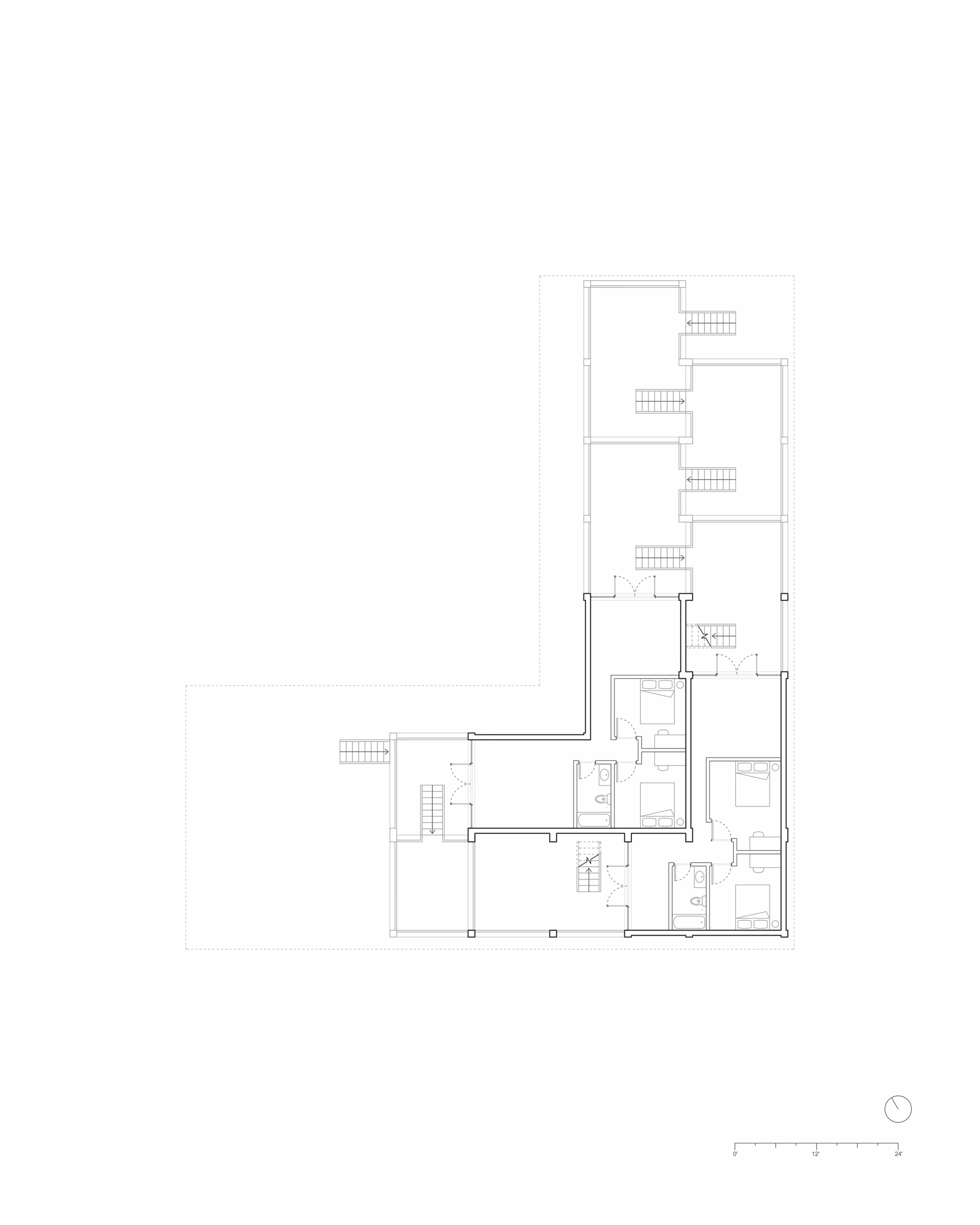 Upper-level floor plan of Cascading Terraces, showing the arrangement of rooms and terraces.
