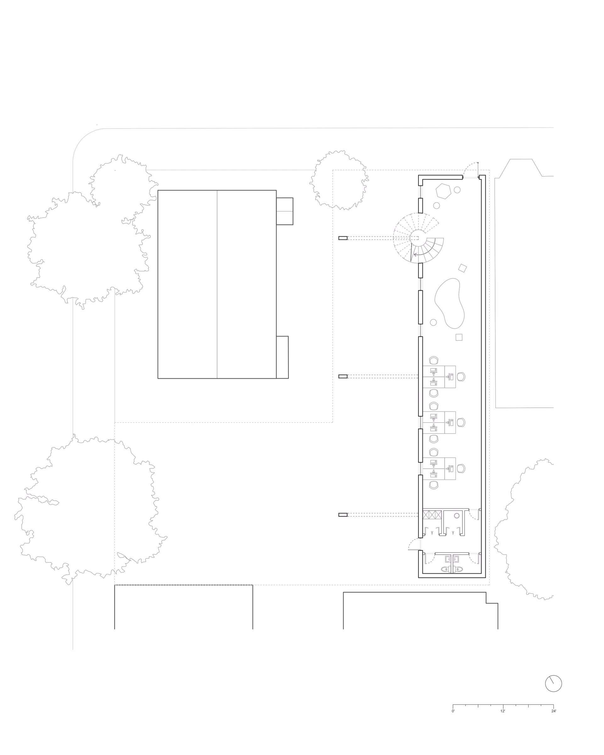 Lower-level floor plan of the East Boston Reading Room, showing the entrance and circulation layout.