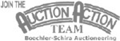 Logo with text 'Join the Auction Team Boechler-Schafer Auctioneering' featuring stylized letters in 'Auction'.