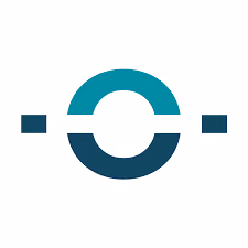 Abstract logo with two semicircles facing each other and a small rectangle on each side.
