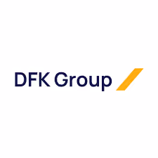 DFK Group logo with a yellow diagonal stripe.