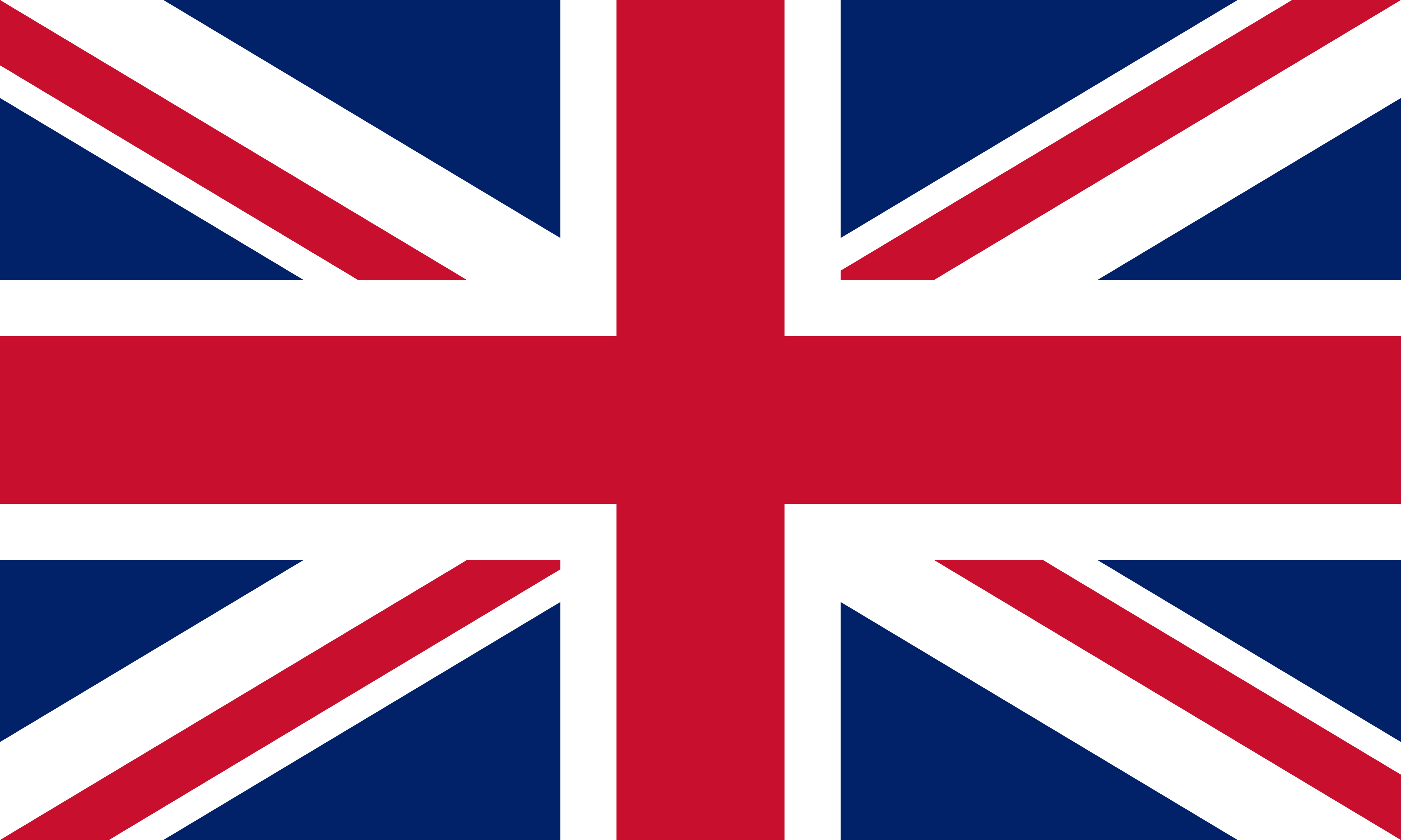 Flagge des Vereinigten Königreichs mit rotem Kreuz, weißen und roten diagonalen Kreuzen auf blauem Hintergrund.