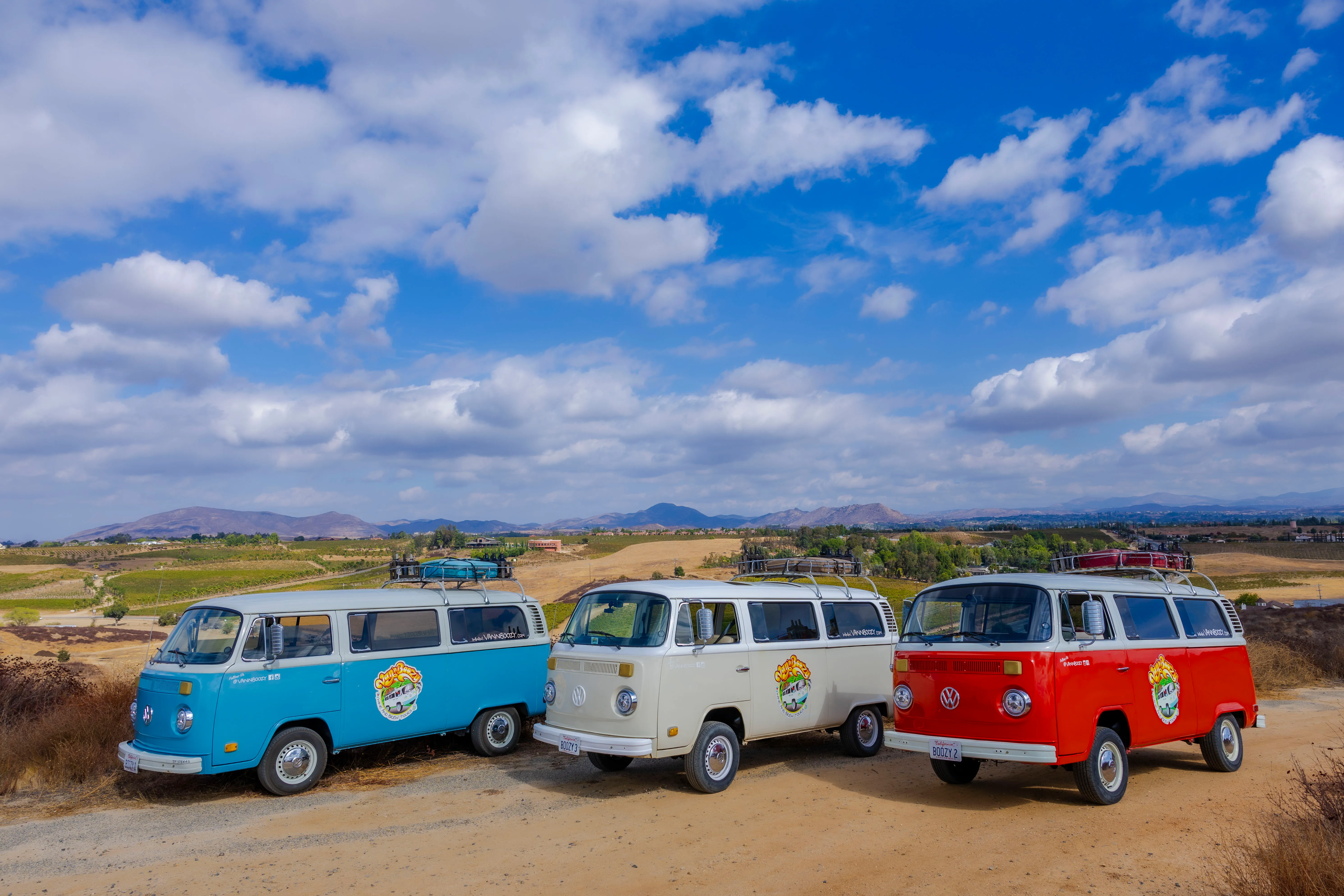 Van'N Boozy vintage VW bus touring the scenic backroads of Temecula Wine Country