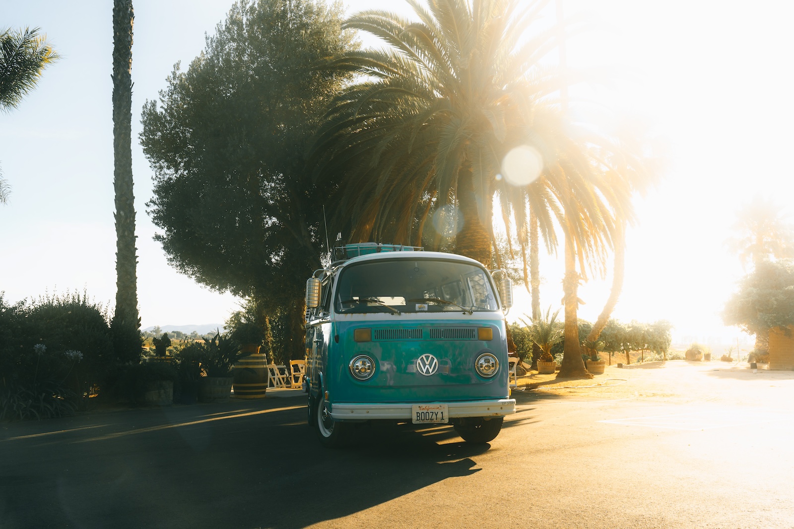 Boozy 1 - blue 1974 classic VW bus used for Van'N Boozy wine tours in Temecula