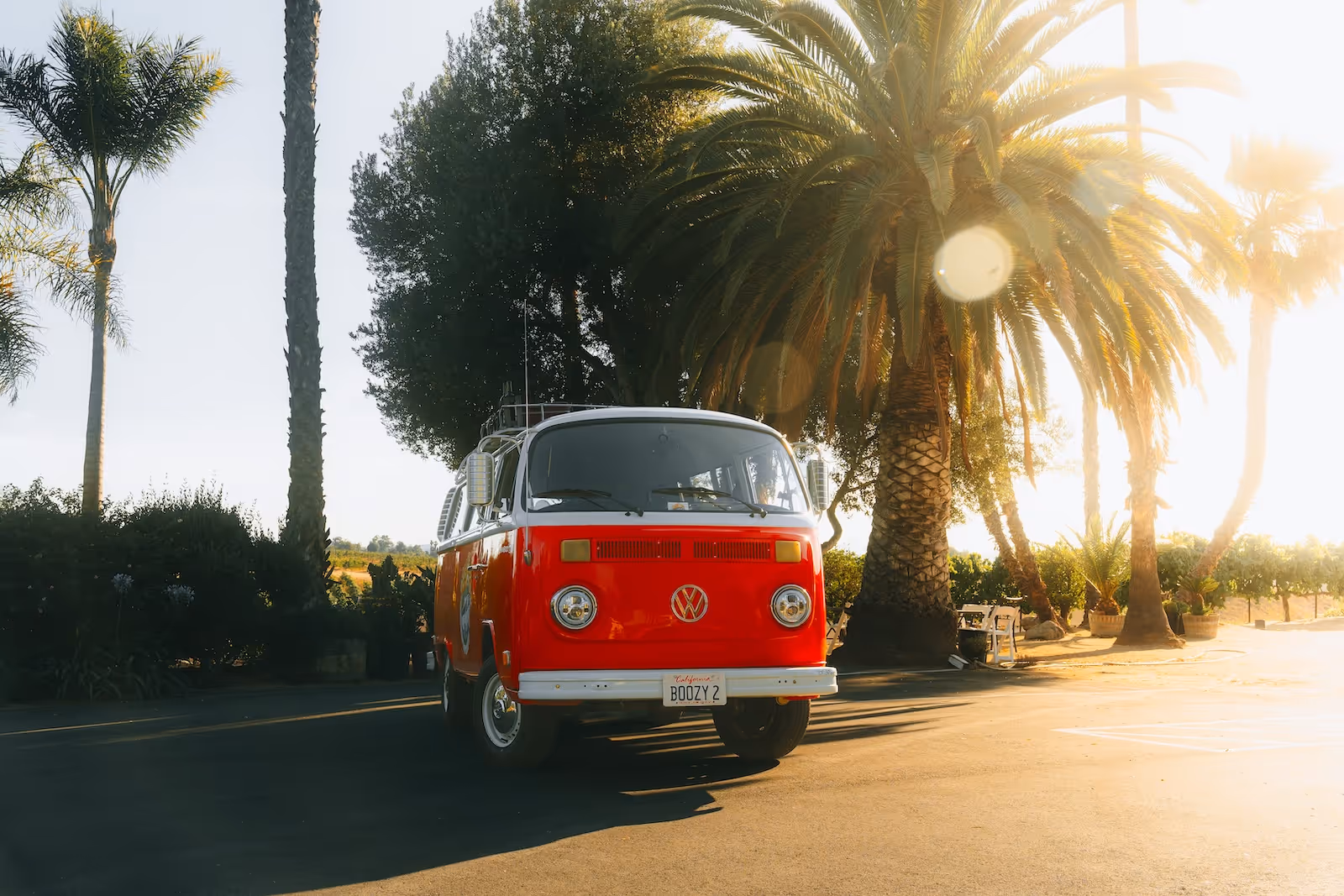 Boozy 2 - red 1973 classic VW bus from the Van'N Boozy Temecula wine tour fleet