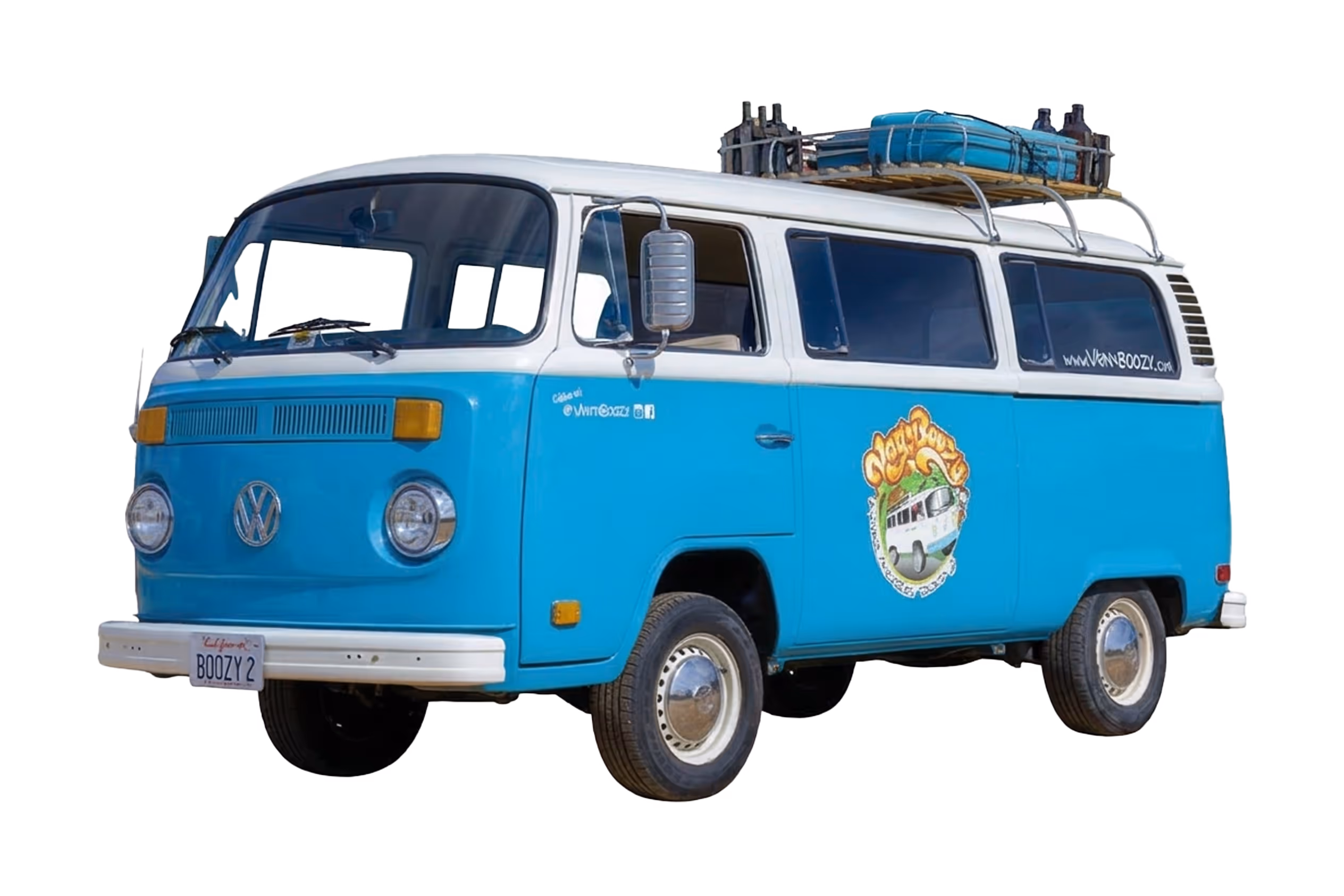 Interior of Boozy 1, Van'N Boozy's 1974 blue VW bus with cream interior and stereo system