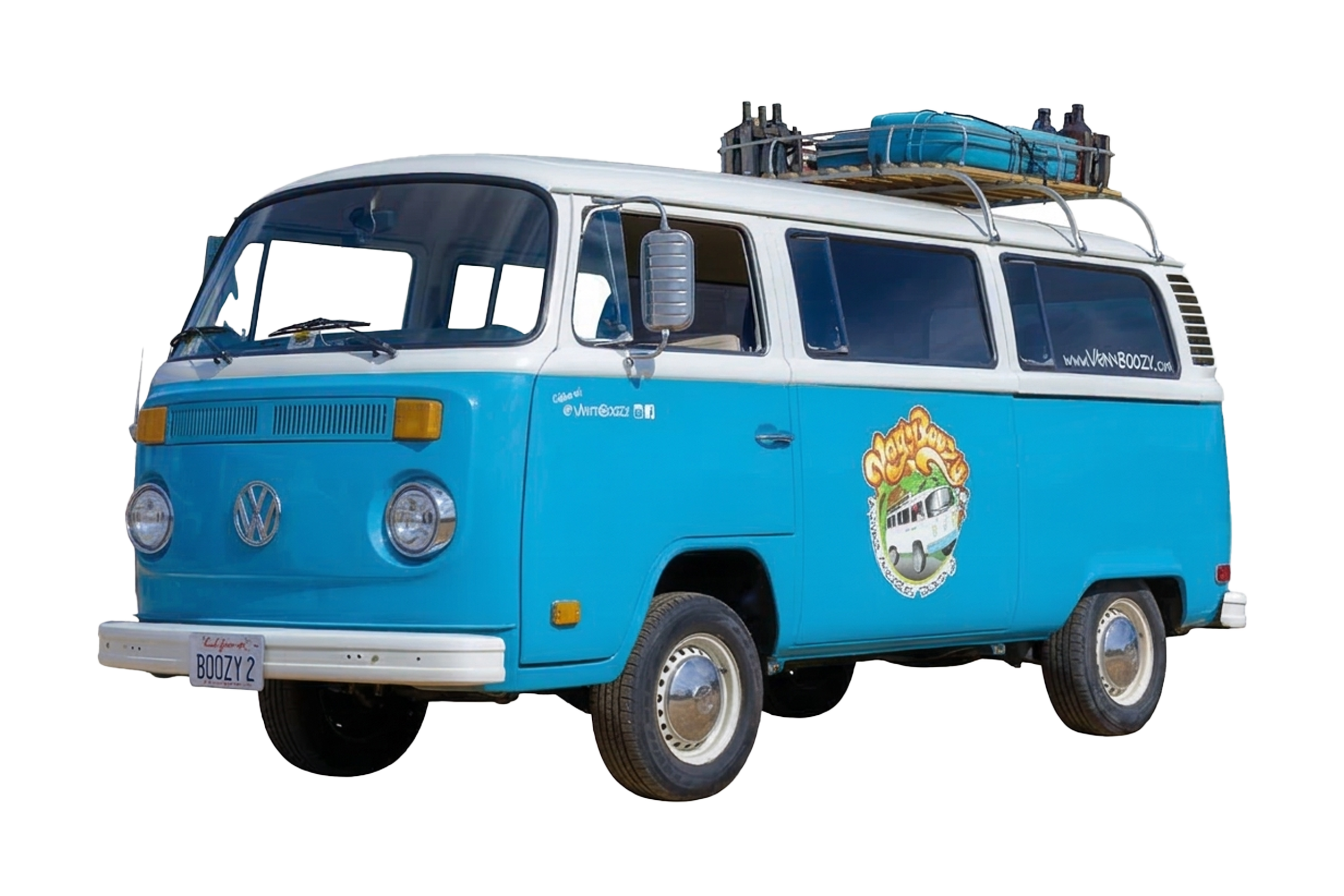 Interior of Boozy 1, Van'N Boozy's 1974 blue VW bus with cream interior and stereo system