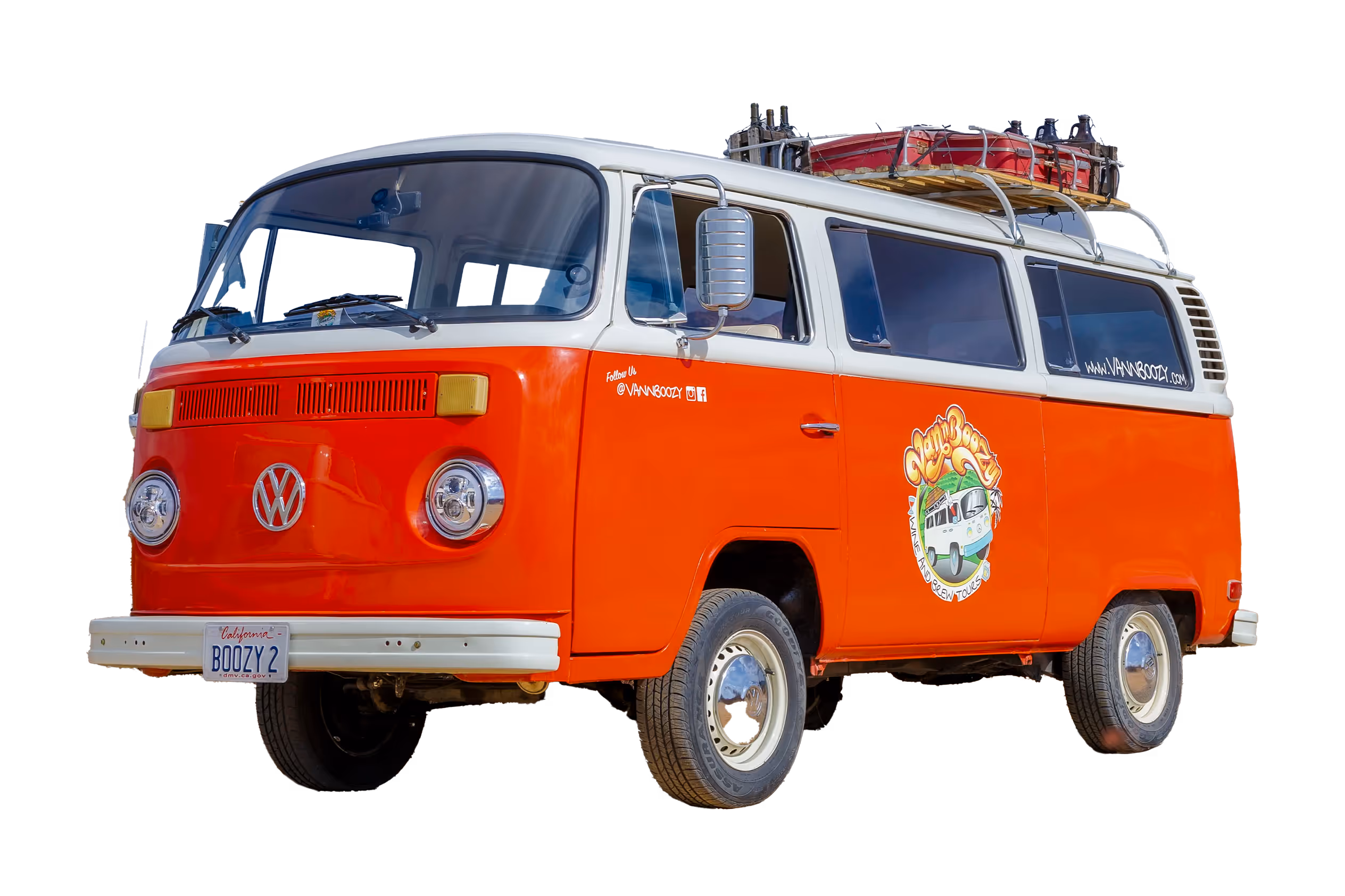Interior of Boozy 2, Van'N Boozy's 1973 red VW bus wine tour vehicle in Temecula