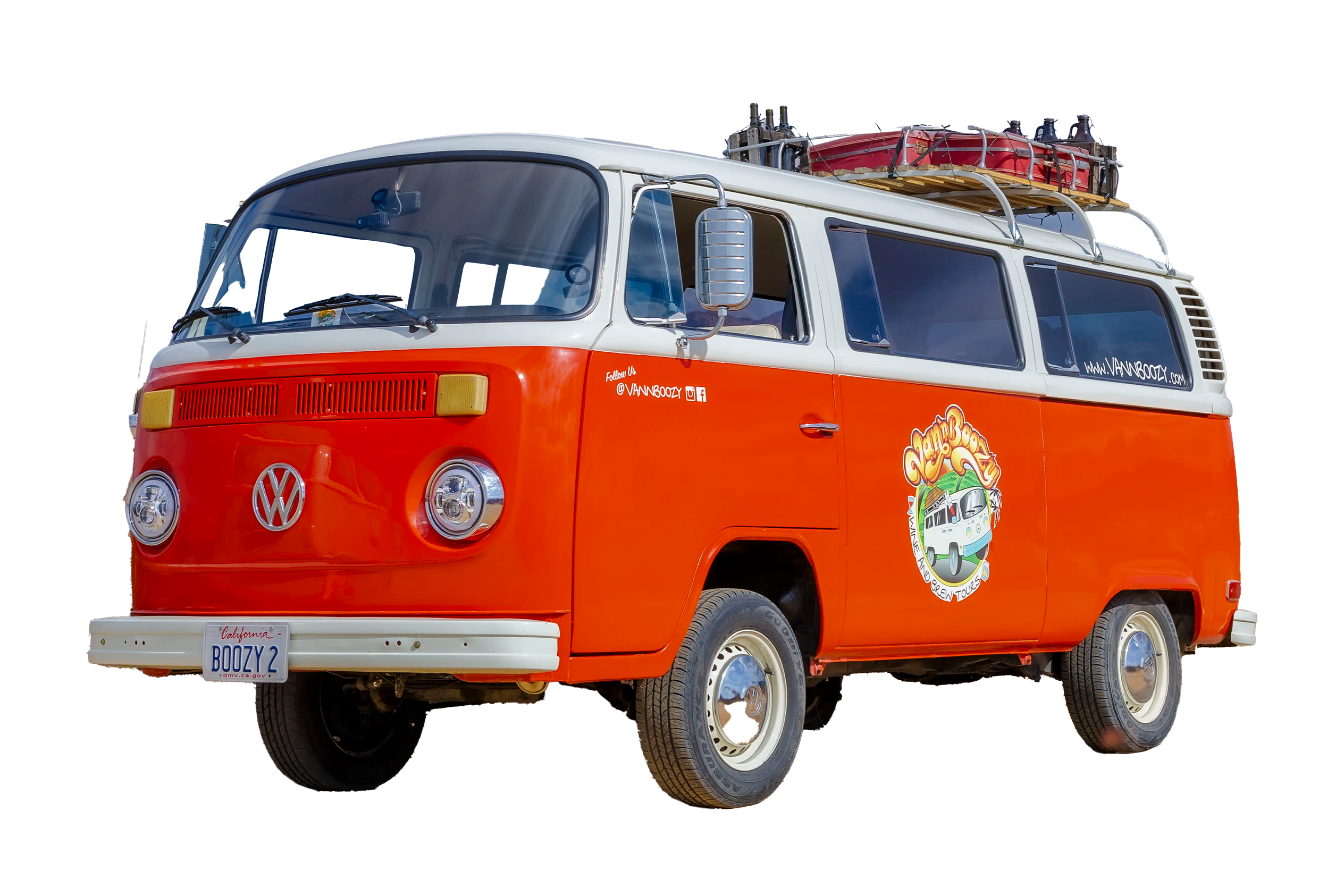 Interior of Boozy 2, Van'N Boozy's 1973 red VW bus wine tour vehicle in Temecula