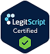 LegitScript Certified badge with a hexagonal shape, featuring a checkmark inside a shield.