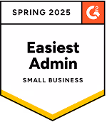 G2 badge for Easiest Admin in Small Business, Spring 2025.