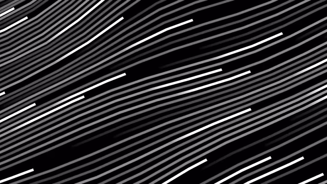 Abstract black and white pattern of curved, parallel lines with varying thickness and spacing.
