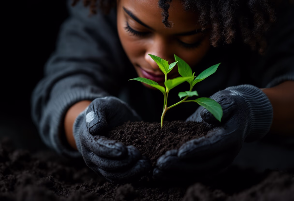 image of a volunteer planting trees