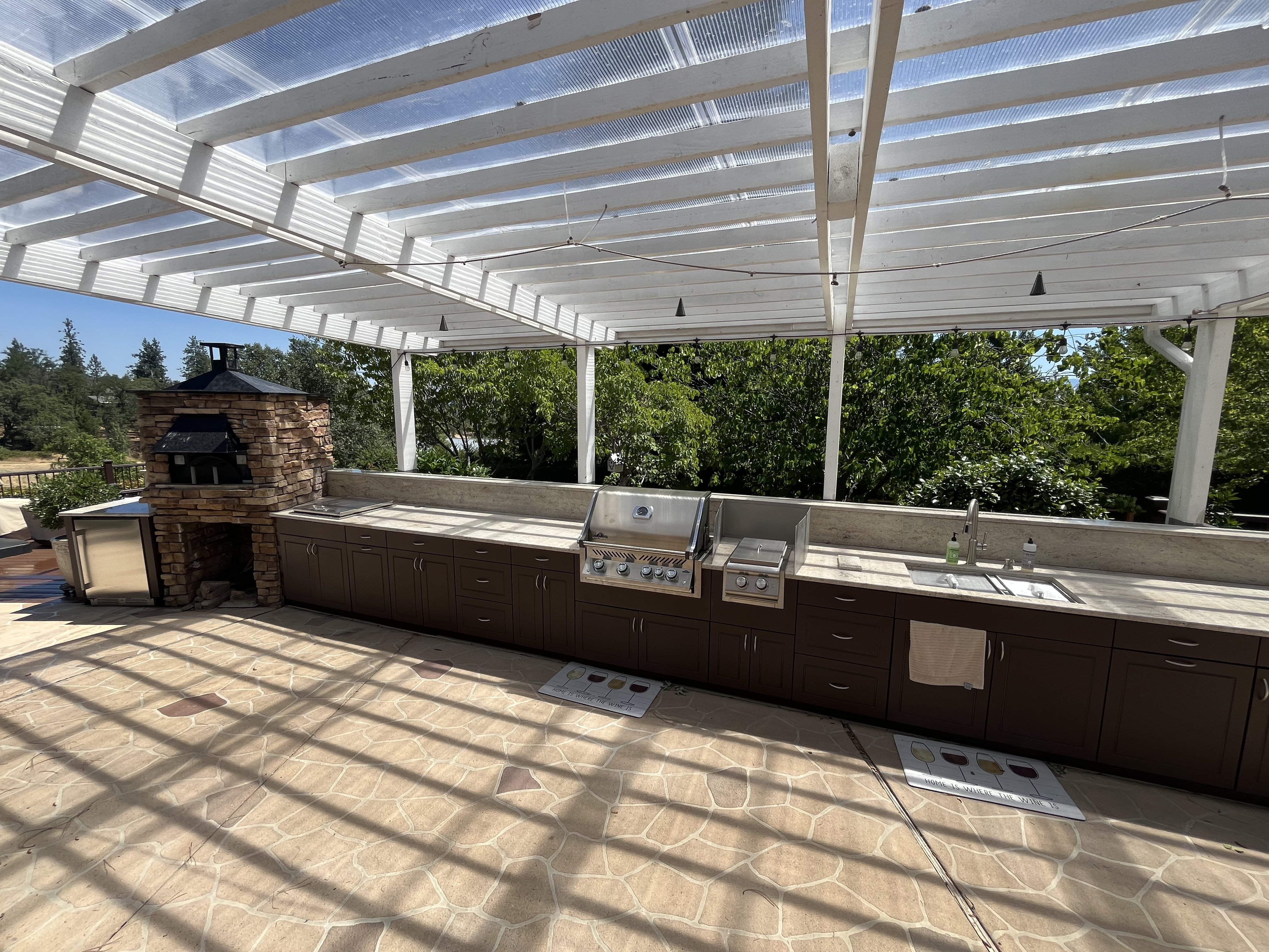 Stone steps connecting multiple outdoor living levels