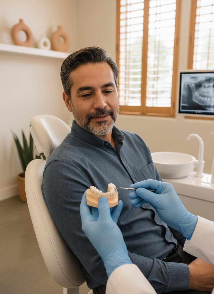 Paciente adulto recibiendo coronas dentales en clínica dental en Tijuana