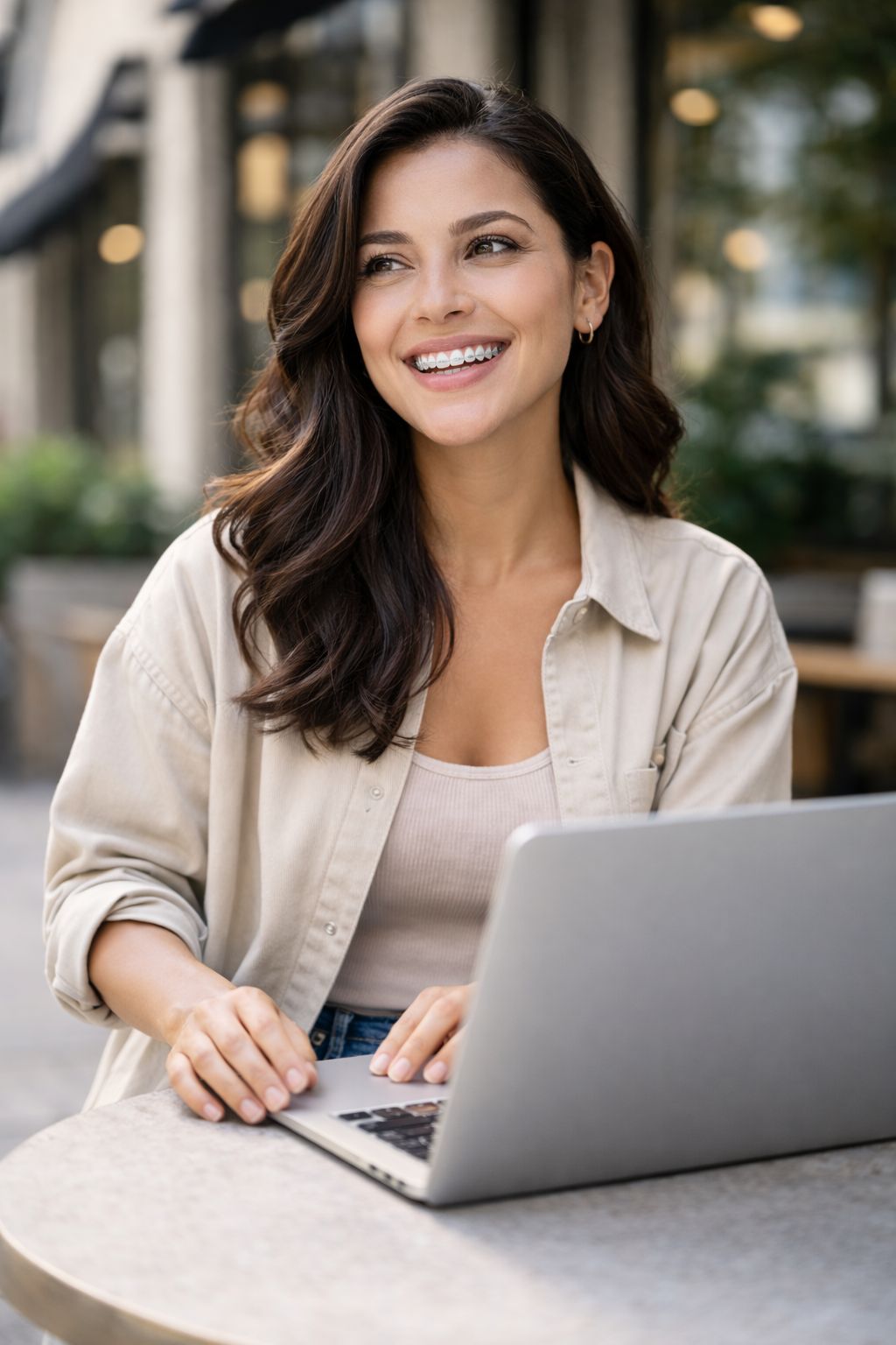 Mujer latina de 30 años iniciando tratamiento de ortodoncia discreta en Tijuana, sonrisa natural