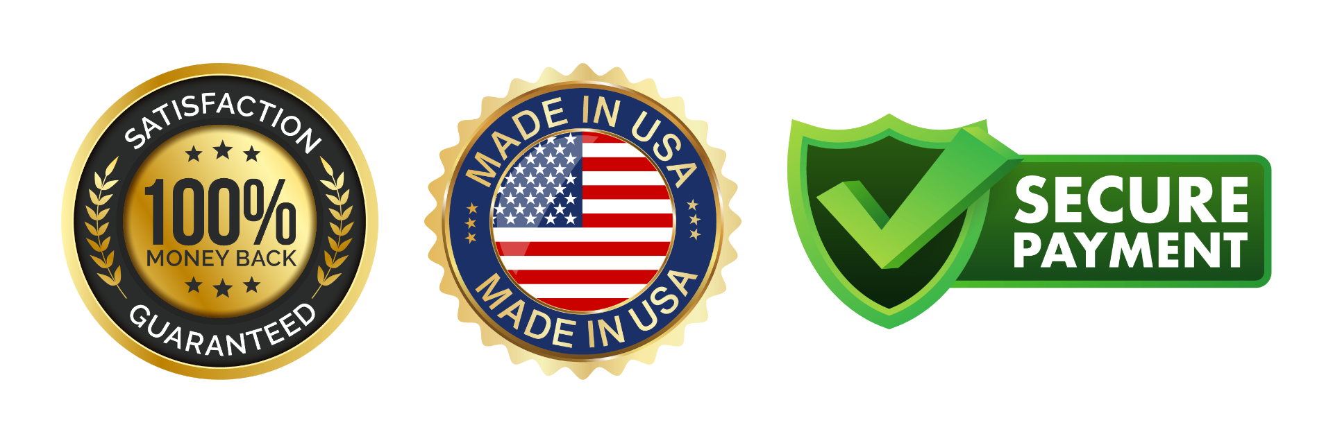 Trust badges - money-back guarantee, made in USA, secure checkout
