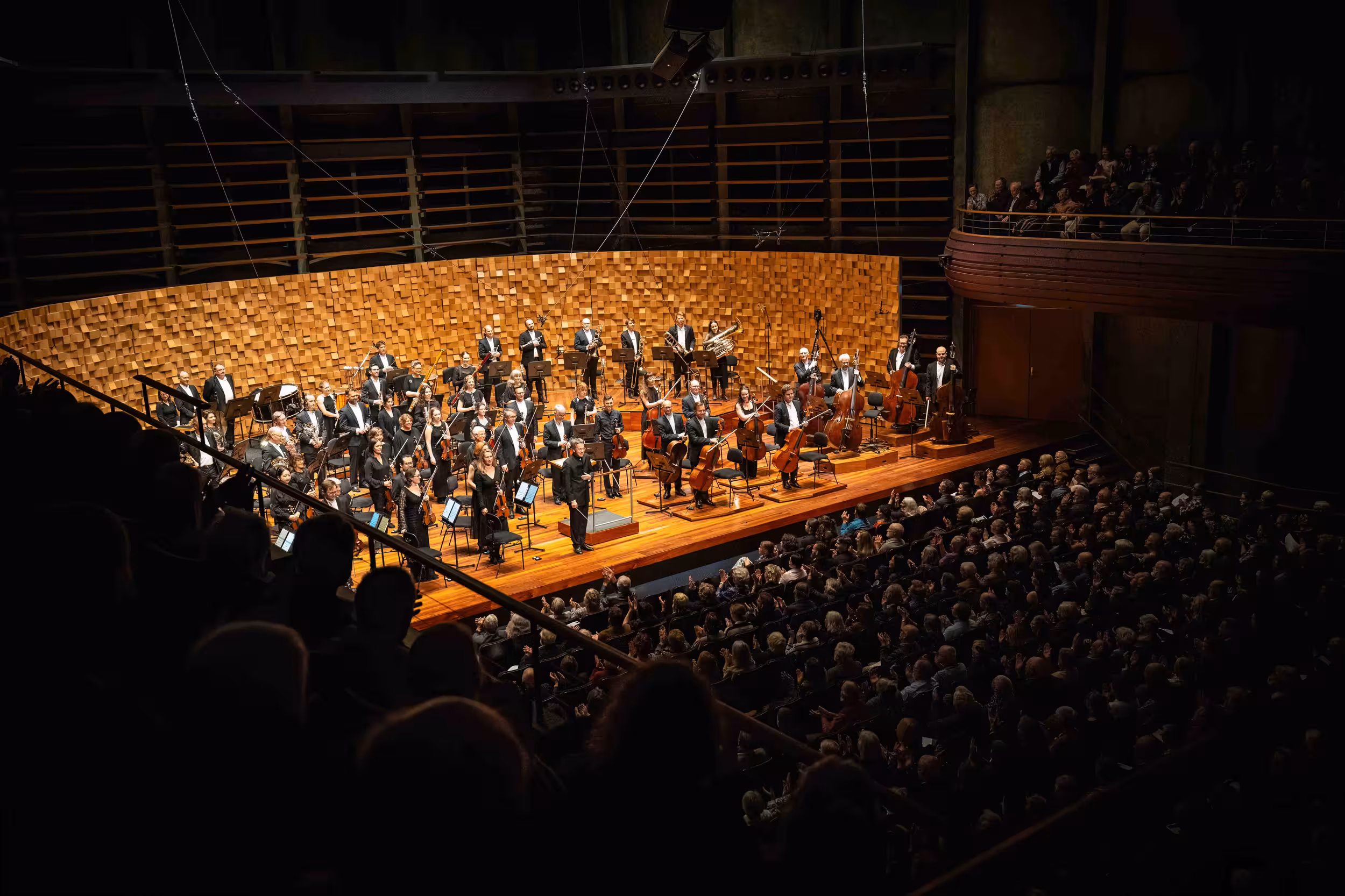 The orchestra performing in Federation Concert Hall.