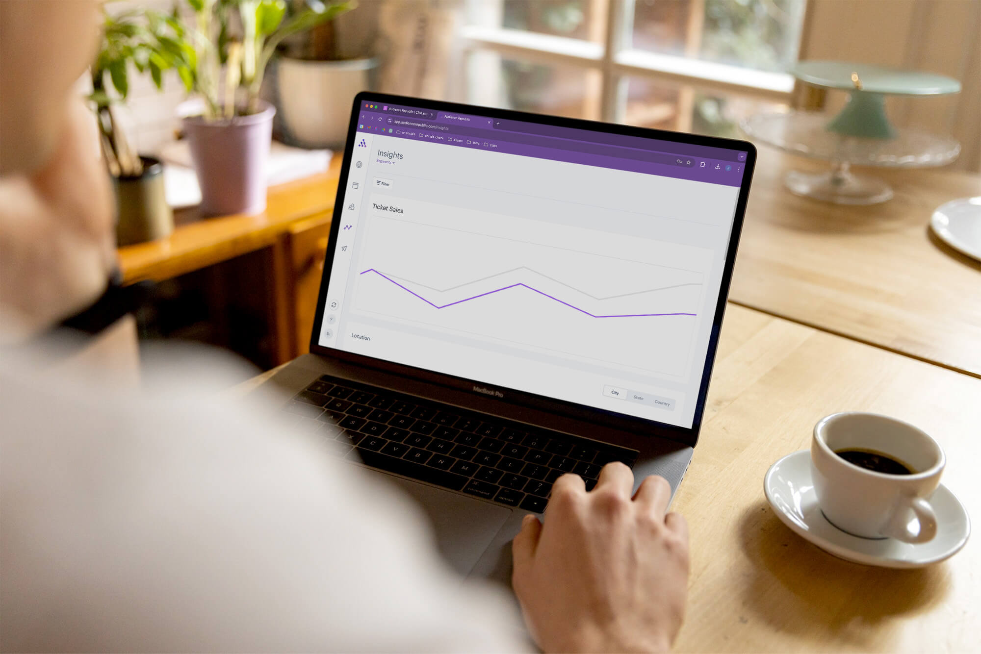 Insights dashboard showing ticket sales within Audience Republic's platform