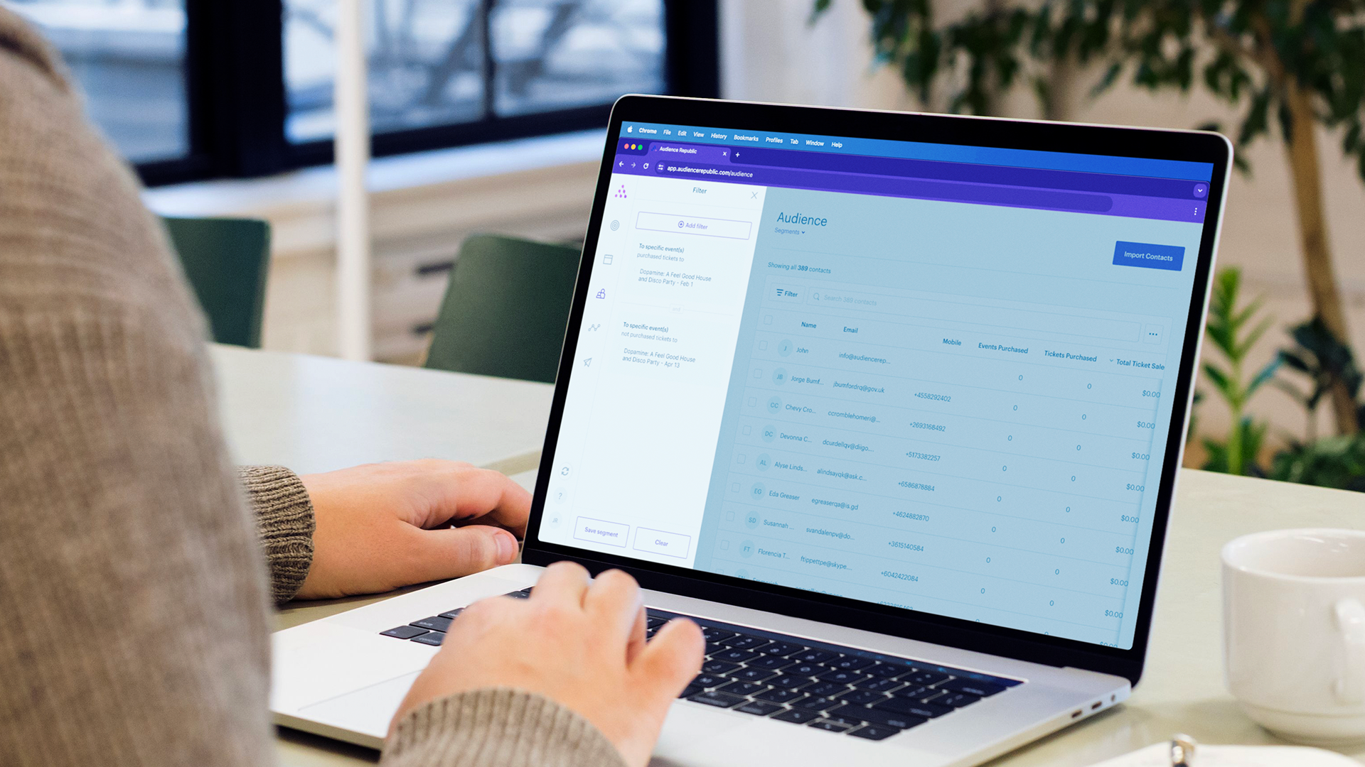 Image of an Audience Republic user creating a segment