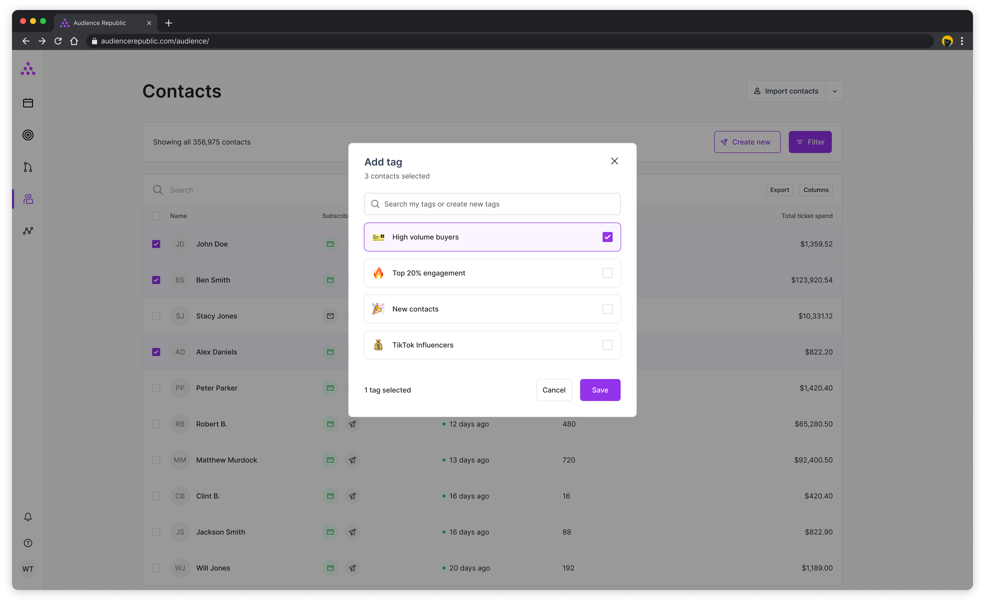 Image of new Audience Republic apply tags UI
